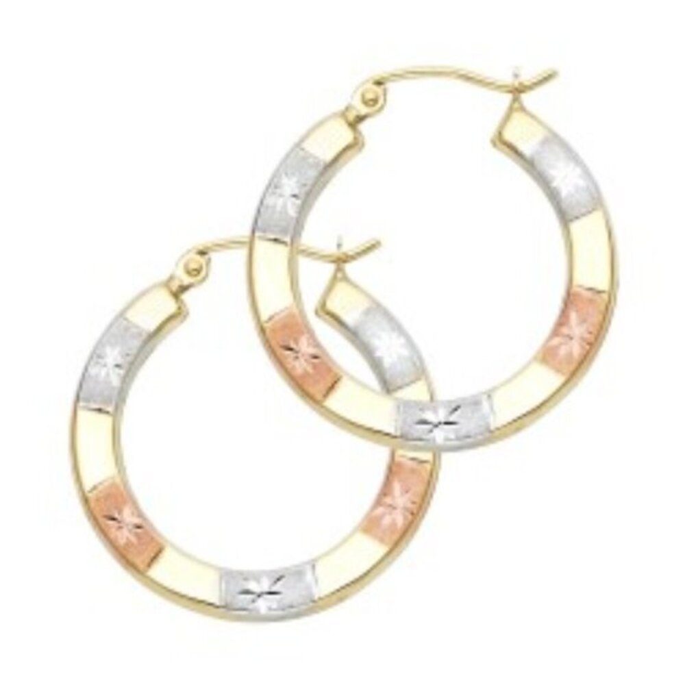 14K Gold 3 color Diamond cut Hoop earrings